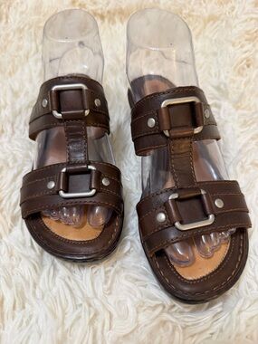 Born Women’s Brown Leather Buckle Slide Sandals Size 7